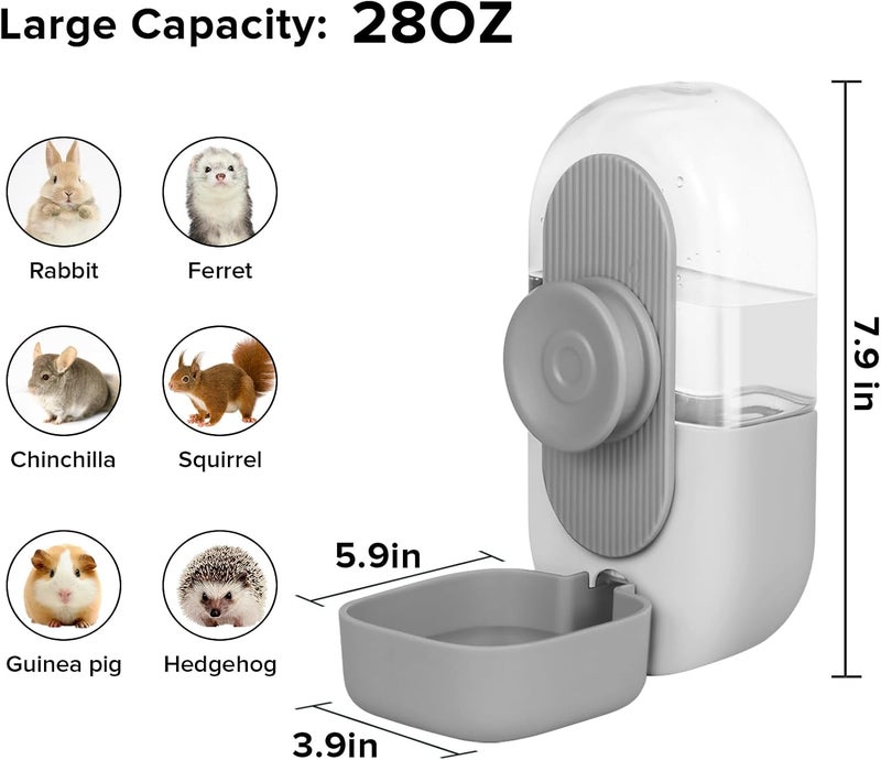 Kenond 28oz Hanging Automatic Rabbit Water Bottle, Guinea Pig Water Bottle No Drip, Gravity Water Dispenser for Cage, Suitable for Guinea Pig, Bunny, Hamsters and Other Small Animals(Gray) - Image 4